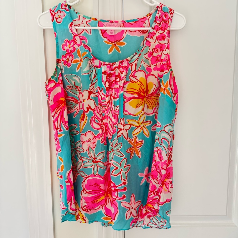 Lilly Pulitzer Floral Sleeveless Top - Pink and Blue size Medium